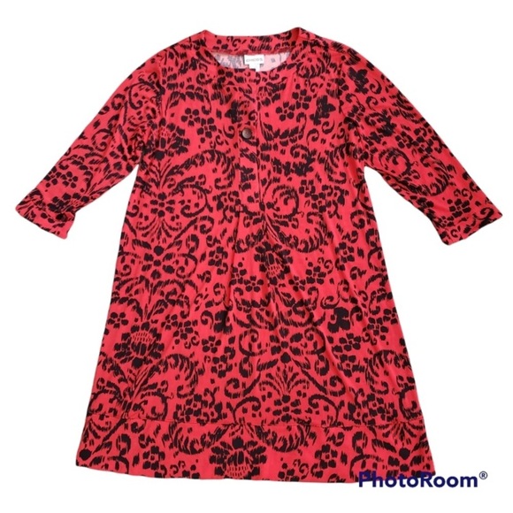 NWT CHICOS Tule 3/4 Sleeve Dress in Ancient Swirl Tomato/Black - Picture 6 of 13
